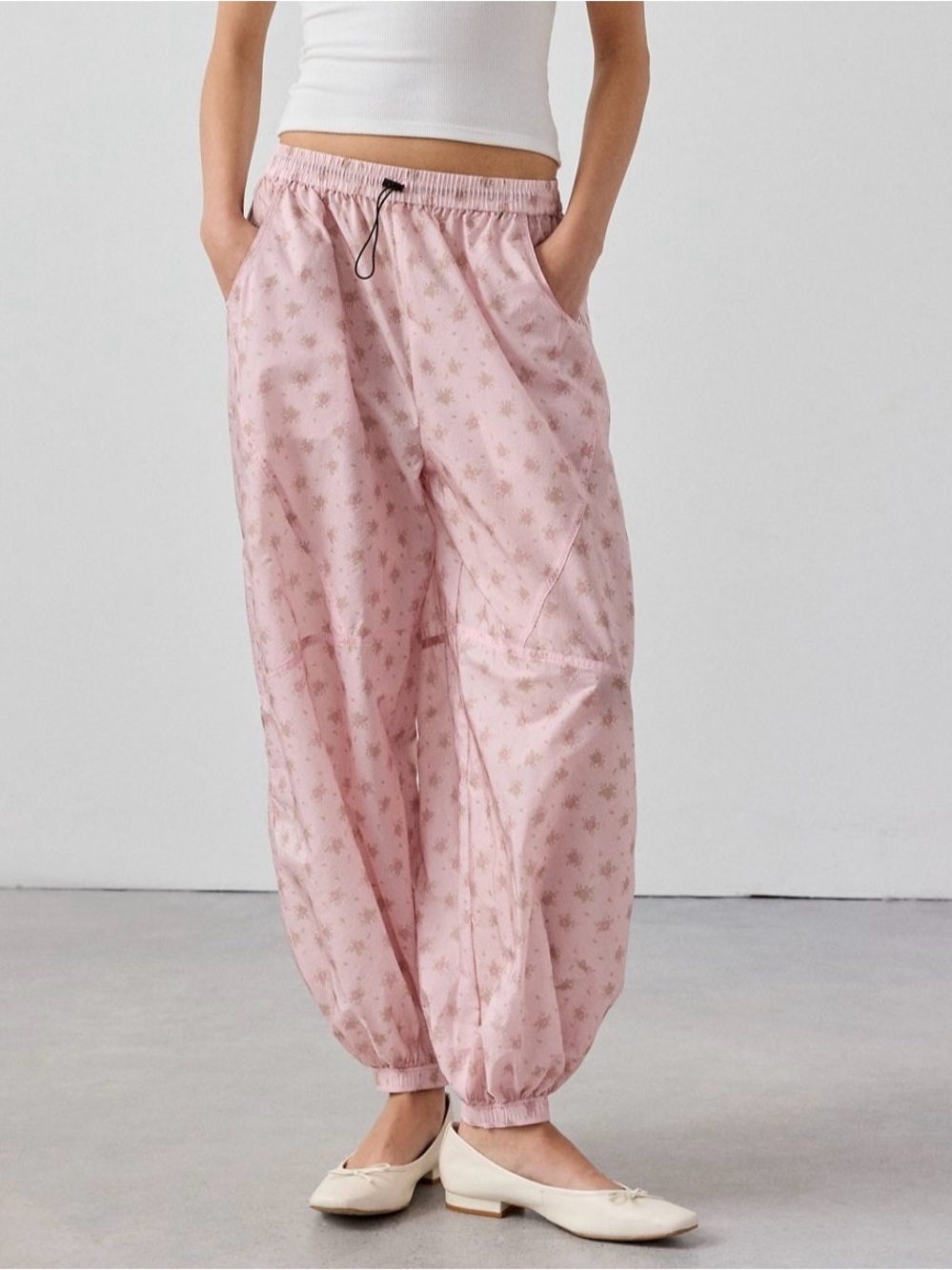 UO Out From Under On The Move Kai Pink Nylon Baggy Track Pants